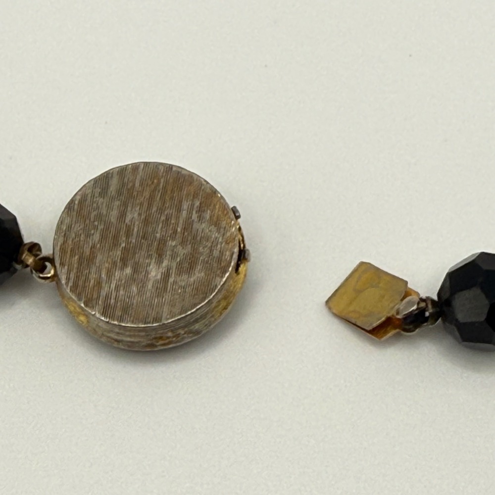 Vintage Faceted Black Glass Bead Necklace 18 Inch Decorative Box Clasp Jewelry - Picture 4 of 5